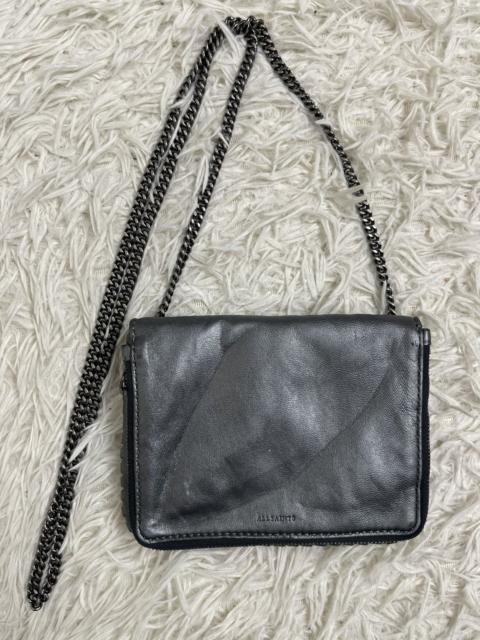 Allsaints - All Saints Black Leather Silver Color Chain Strap Cossbody