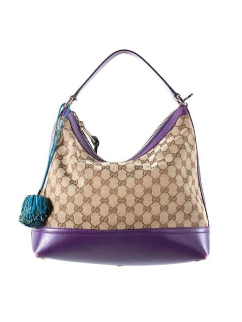 GUCCI Authentic Gucci Pom Pom Purple Zip Hobo Bag