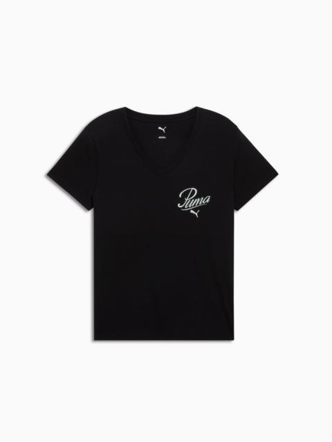 PUMA Essentials Script V-Neck Tee Women