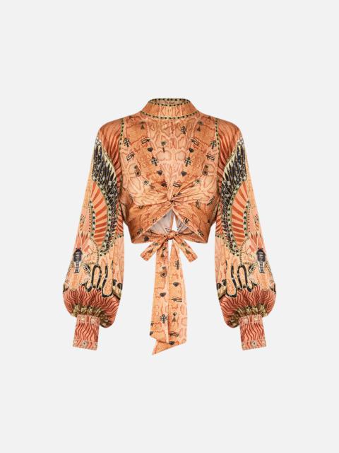 CAMILLA LONG SLEEVE HIGH NECK TOP WITH FRONT KNOT