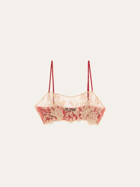 KIKI DE MONTPARNASSE Orchid Floral Lace & Stretch Silk Bandeau Bra