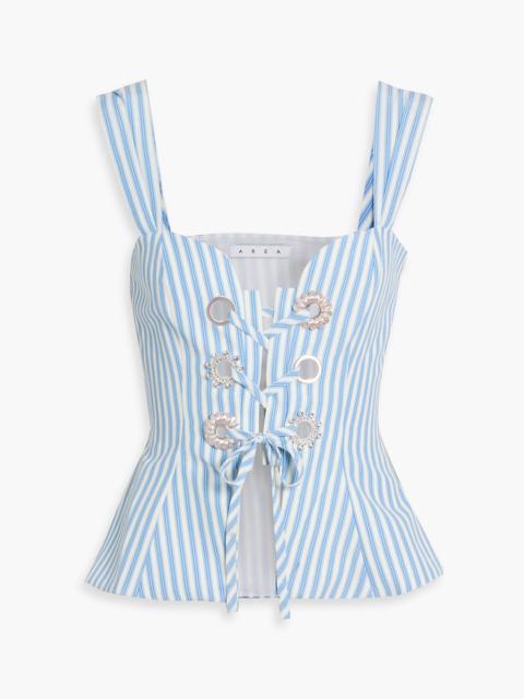 AREA Lace-up striped cotton-blend poplin top