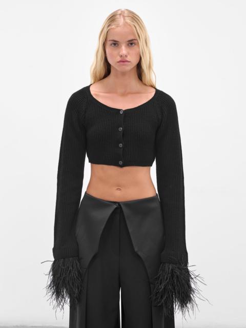 Blumarine Black Cropped Feather Trim Cardigan