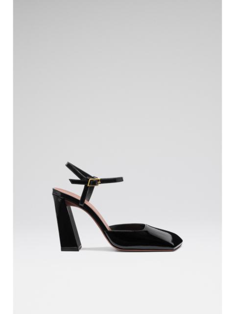 Amina Muaddi CHARLOTTE PUMP BLACK PATENT AND GOLD BUCKLE
