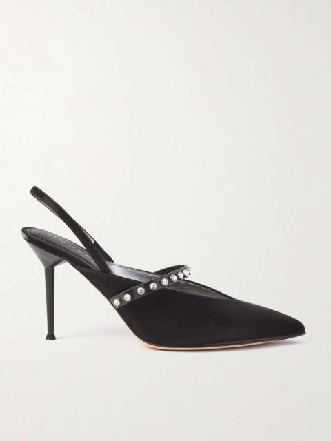 Revel embellished leather-trimmed suede slingback pumps Black
