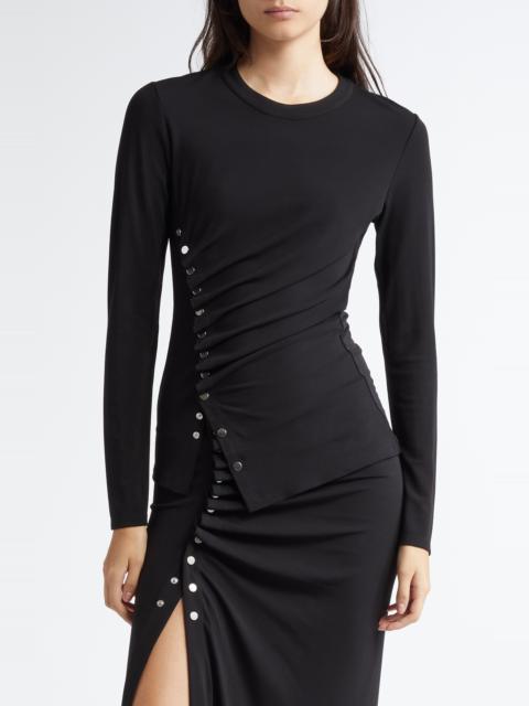 rabanne Rabanne Drapé Pression Long Sleeve Top in Black at Nordstrom