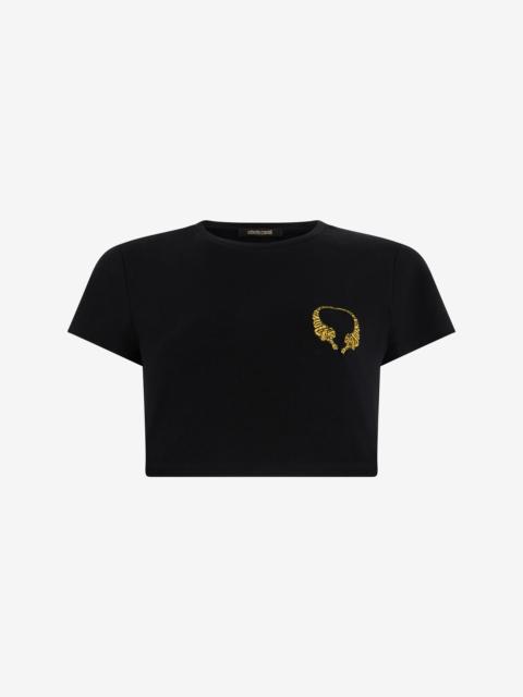 Roberto Cavalli Cotton Crop Top with Tigers