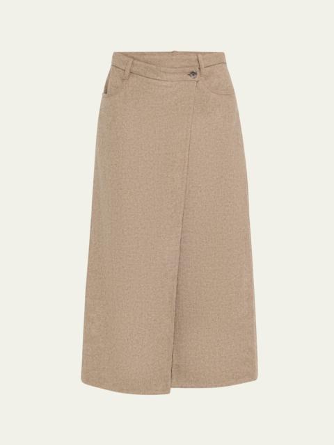 Wrap Fluid Double Face Wool Midi Skirt