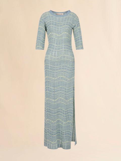 Marni BLUE RIBBED LINEN DRESS WITH WAVY PATTERN