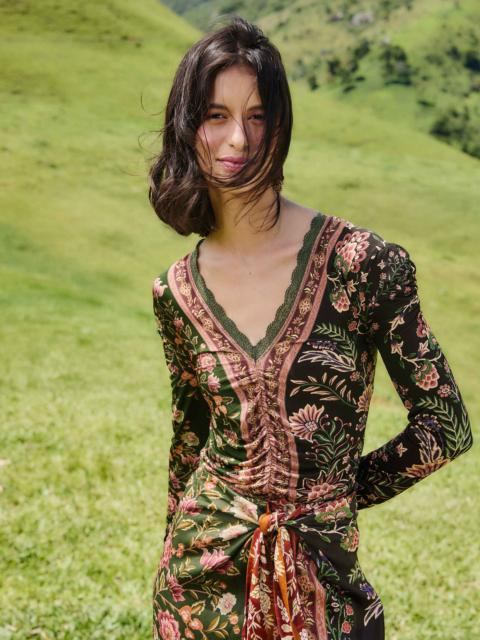 FARM RIO Mixed Winter Garden Long Sleeve Blouse