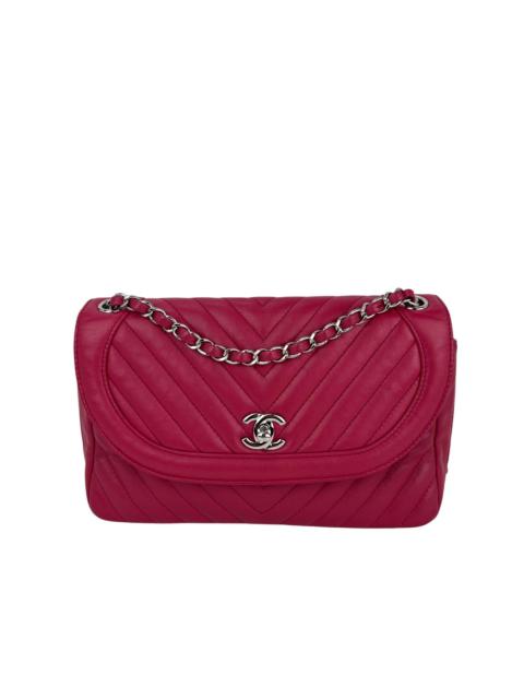 CHANEL Chanel Pink Calfskin Chevron Medium Round Flap Lambskin Shoulder Bag
