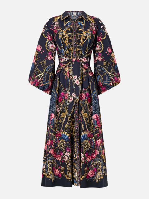 CAMILLA WAIST TIE SHIRT DRESS WITH BUBBLE SLEEVE