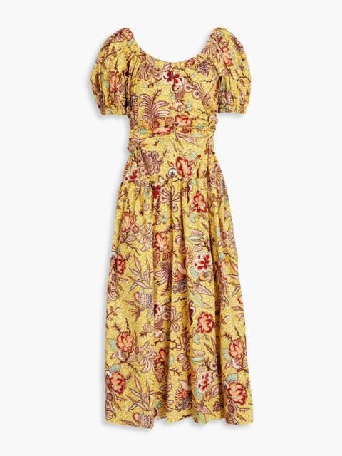 ULLA JOHNSON Golda cutout printed cotton-poplin midi dress