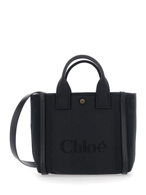 Chloé Chloé Women 'Carry Small' Black Handbag With Front Logo Print In Cotton Canvas Woman
