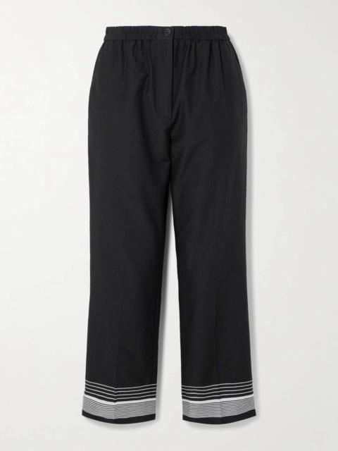 Tottenham cropped embroidered cotton-blend straight-leg pants Black