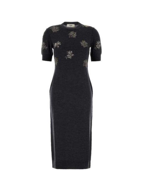 FENDI Charcoal Stretch Wool Dress