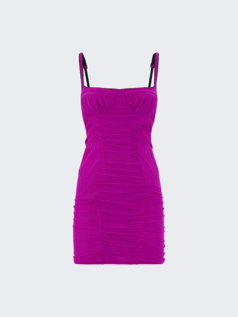 THE ATTICO Mini Tulle Stretch Dress Magenta
