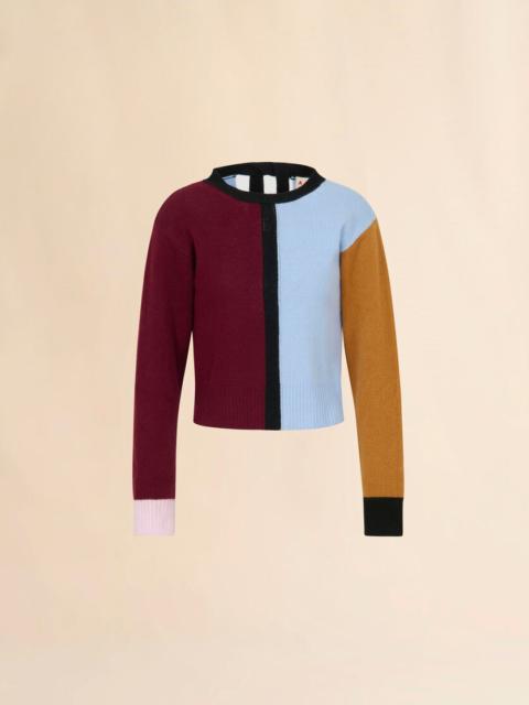 Marni BLUE AND BURGUNDY CASHMERE COLOR-BLOCK SWEATER