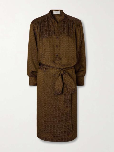 Belted printed silk shirt dress Bronze