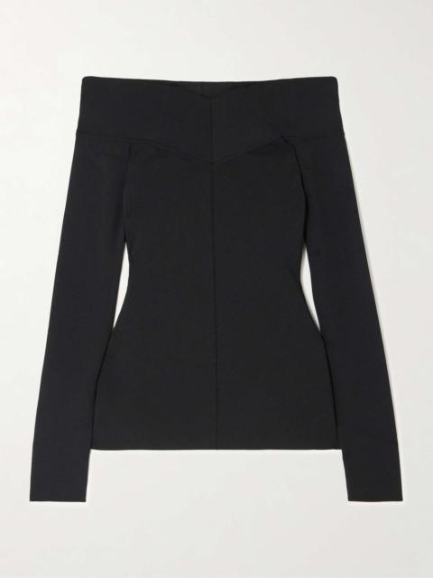 Off-the-shoulder paneled jersey top Black