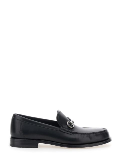 FERRAGAMO Ferragamo Men Black Loafers With Metal Ganicini Detail On The Front In Leather Man
