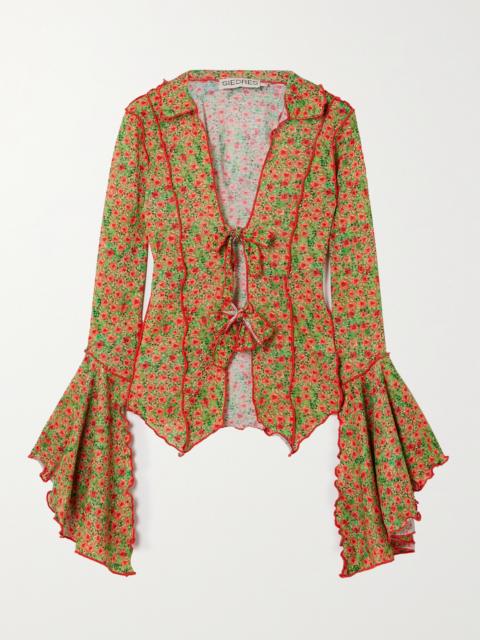 SIEDRÉS Zee Ruffled Floral-print Knitted Top