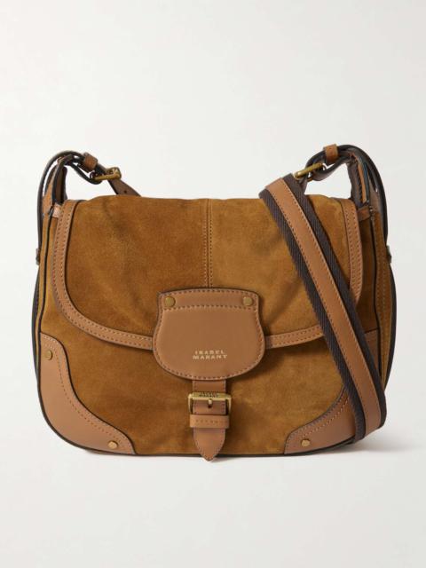 Sierra studded leather-trimmed suede shoulder bag Tan