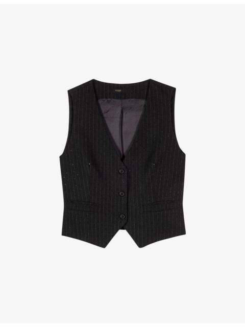 maje Pinstriped V-Neck Stretch-Woven Vest