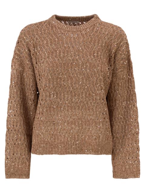 Brunello Cucinelli Brunello Cucinelli Women Linen Openwork Crew Neck Jumper With Sequins