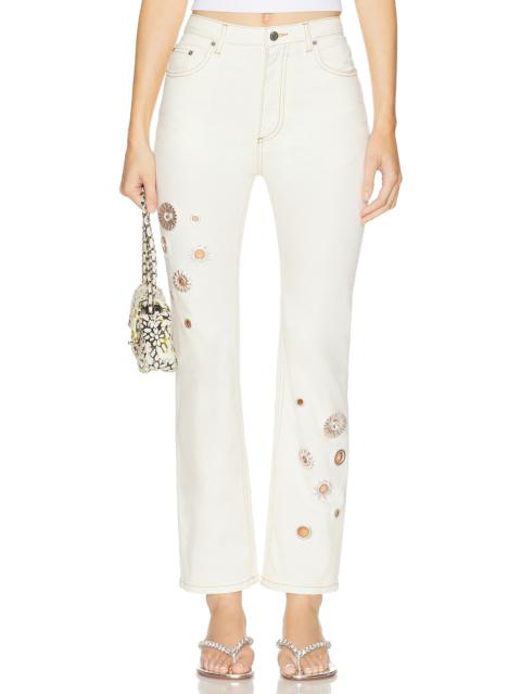 AREA Crystal Grommet Straight Leg Jean