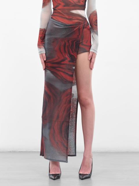 Jean Paul Gaultier Red Blurry Roses Asymmetric Skort