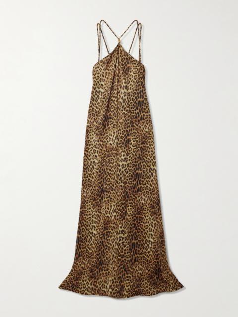 MELISSA ODABASH Sage Leopard-print Voile Halterneck Maxi Dress