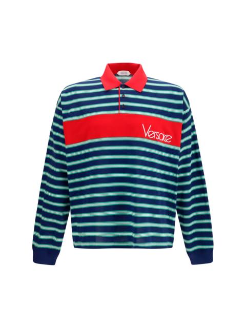 VERSACE Versace Striped Cotton Polo Ink/Grass Green/White