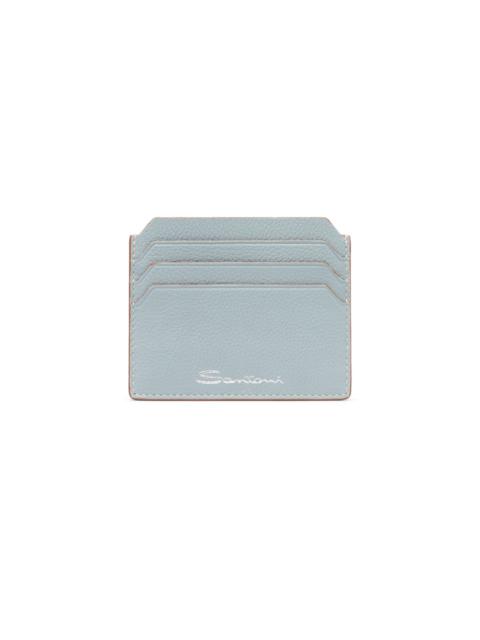 Santoni Light blue tumbled leather credit card holder