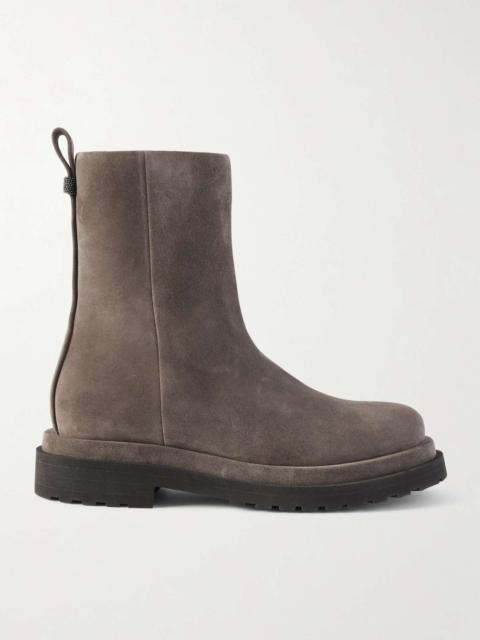 Bead-embellished suede ankle boots Brown