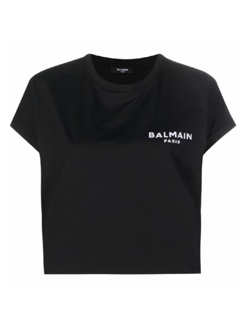 Balmain Balmain Flock Logo Print Cropped T Shirt