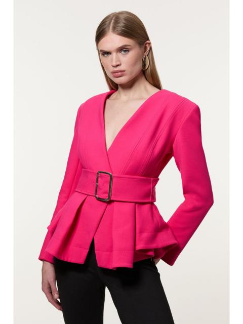 KAREN MILLEN Compact Stretch Belted  Peplum Tailored Jacket