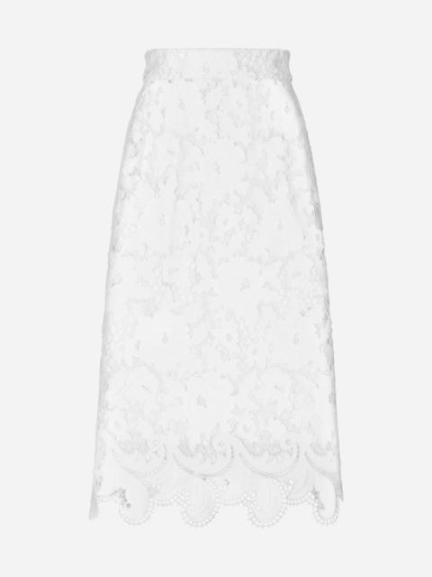 Dolce & Gabbana Cotton midi skirt with floral openwork detailing