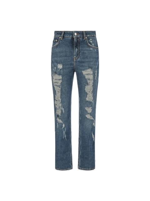 Dolce & Gabbana Distressed Straight Leg Cropped Jeans