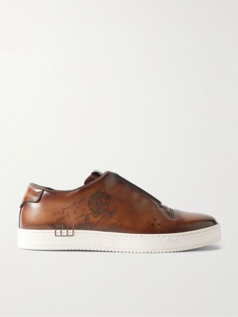 Berluti Playtime Scritto Venezia Leather Slip-On Sneakers Brown
