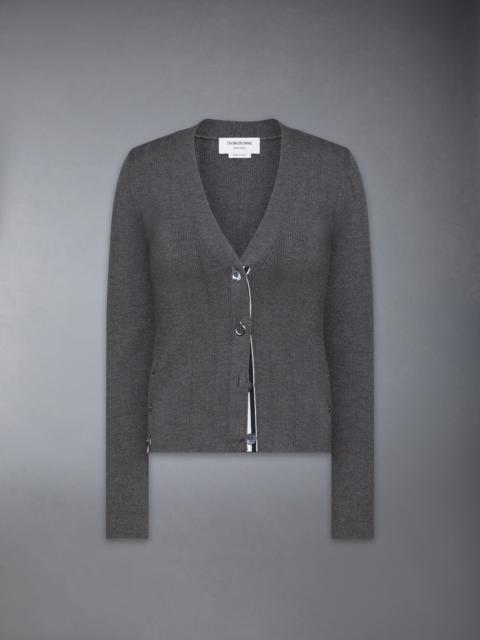 Thom Browne WOOL SILK POINTELLE V NECK CARDIGAN
