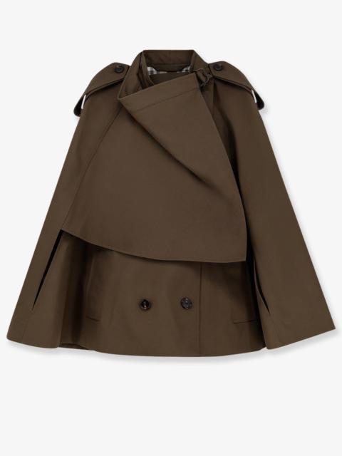 Burberry Women Cotton Cape With Traditional Check Lining