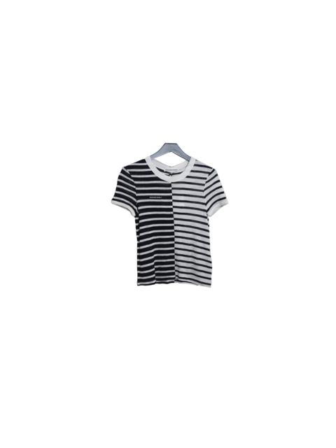 Alexander Wang Alexander Wang New Rayon Stripe Slub Pieced Shunken W/Print Tee Ink Ivory