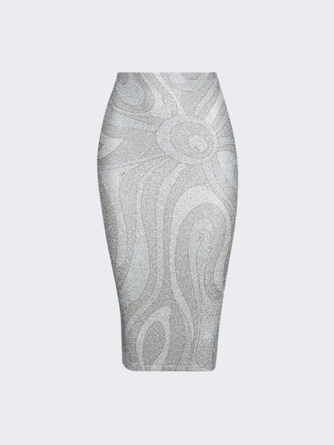 PUCCI Marmo Print Midi Skirt In Jersey Lamé Silver