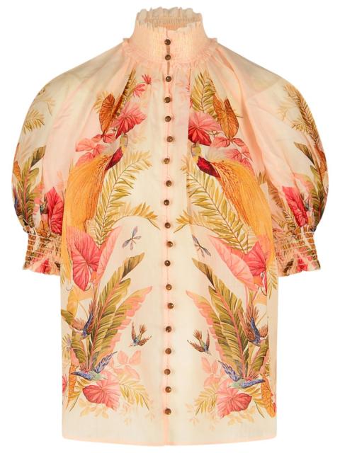 Zimmermann Zimmermann 'Billow' Ramie Puff Sleeves Blouse In 'Cream Palm Floral' Women