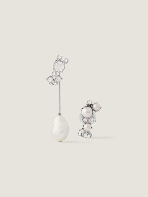 Givenchy CRYSTAL PEARL ASYMMETRIC EARRINGS IN METAL, CRYSTALS AND PEARLS