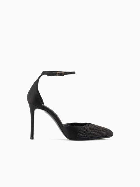 GIORGIO ARMANI SATIN AND RHINESTONE ANKLE-STRAP PUMPS