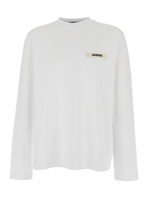 JACQUEMUS Jacquemus Men 'Le T-Shirt Gros Grain' White Crewneck T-Shirt With Logo Patch On The Front In Cotton 