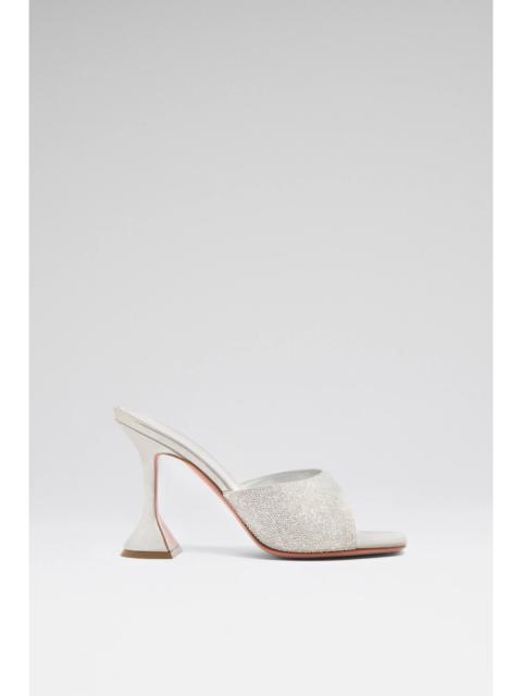 Amina Muaddi LUPITA CRYSTAL DUST SLIPPER SILVER SATIN AND WHITE CRYSTALS
