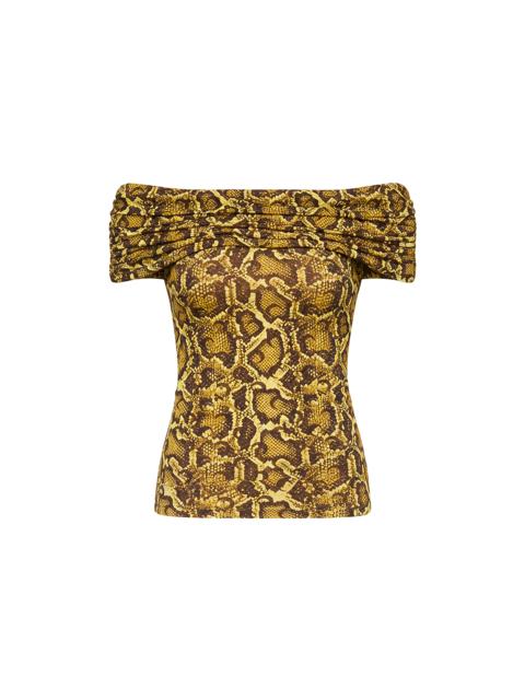 Marine Serre DRAPPED PYTHON PRINTED JERSEY OFF SHOULDER TOP